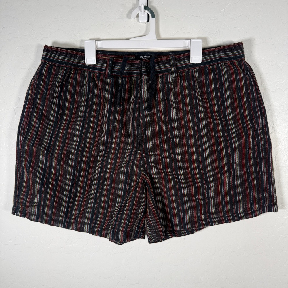Todd Snyder Shorts Mens 2XL Black Striped Cotton Blend Drawstring Casual Summer